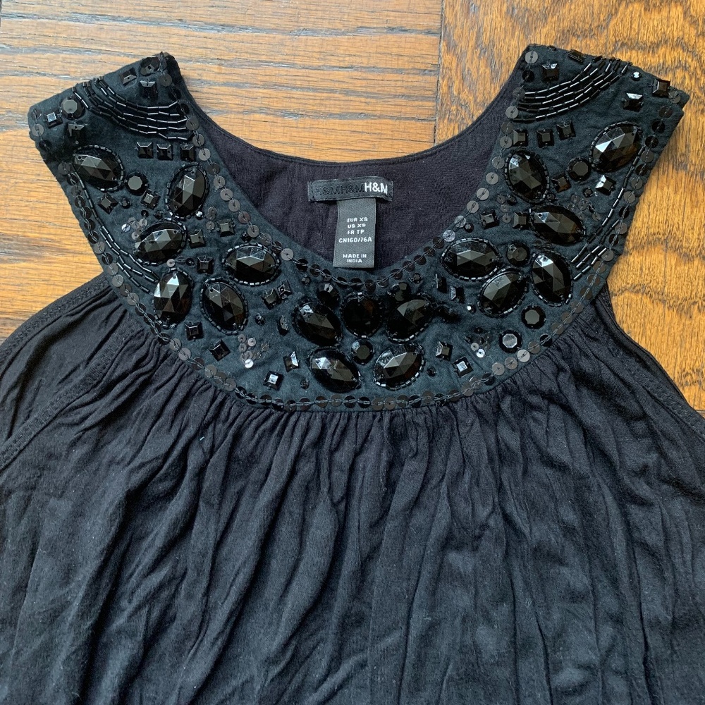 Women's H&M Sequined Hand Embroidered Dress Black Sz XS